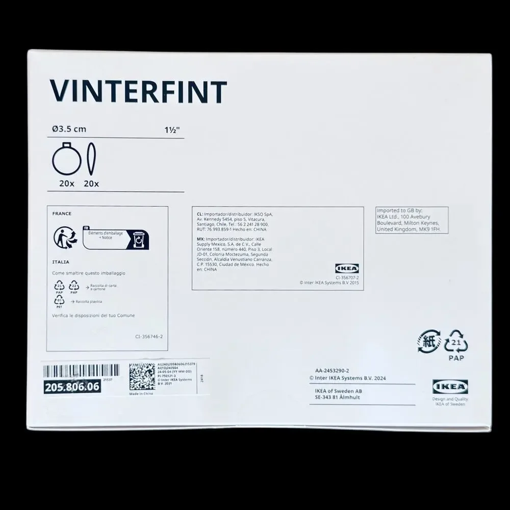 IKEA VINTERFINT 20 Red Bauble Ornaments 1 1/2